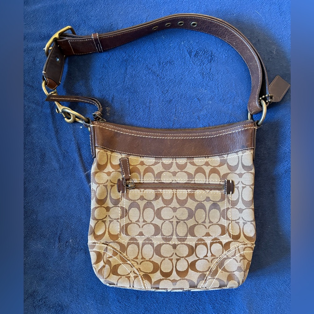 Coach Tan and Brown Signature Shoulder Bag